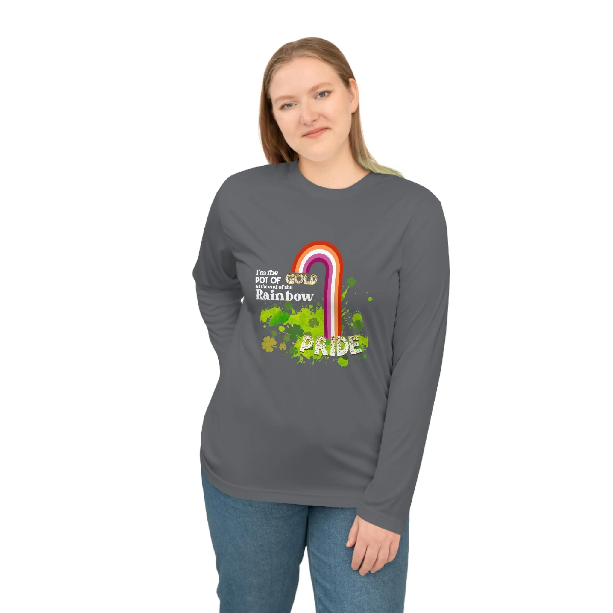 Lesbian Flag Unisex Performance Long Sleeve Shirt - Pot of Gold at the End of My Rainbow