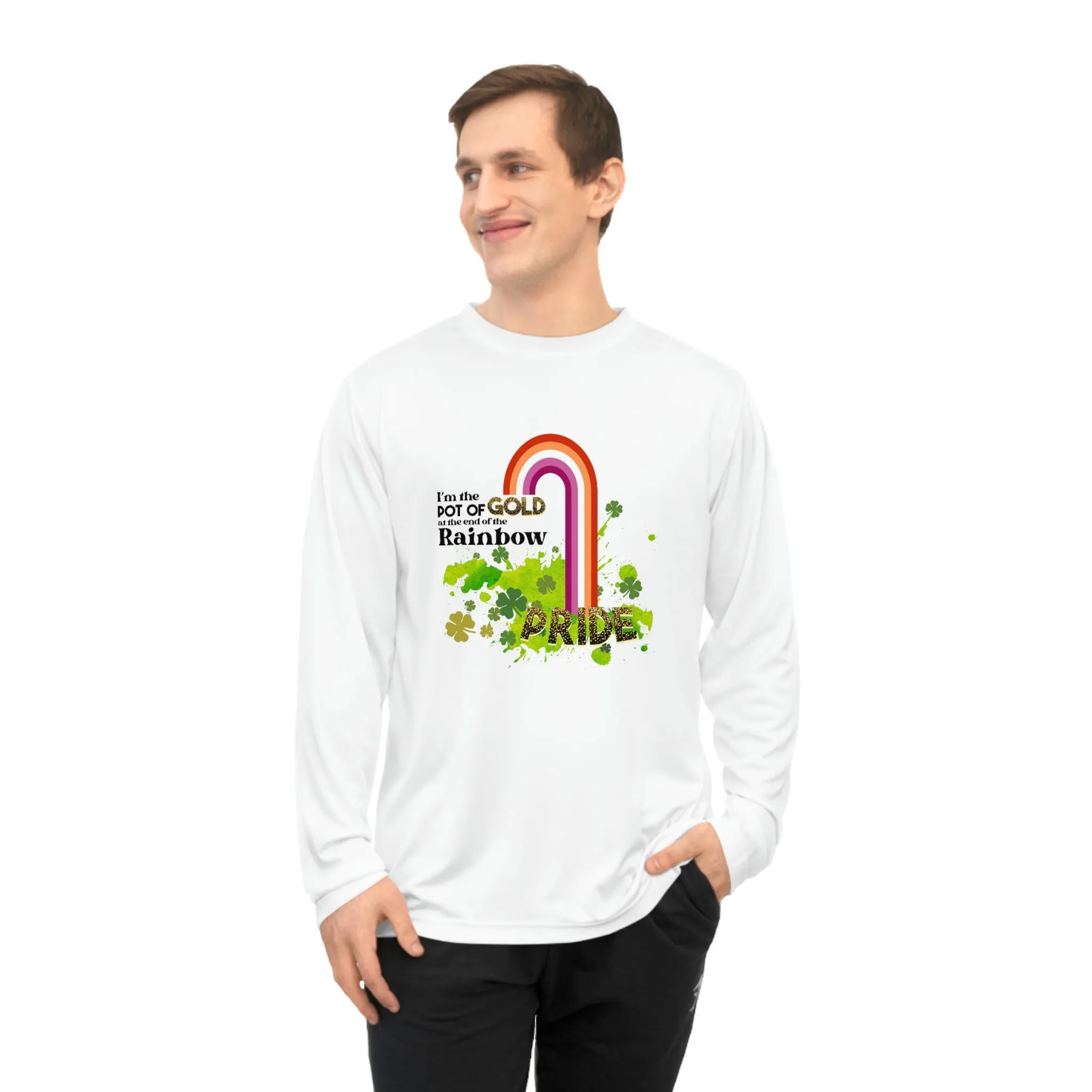 Lesbian Flag Unisex Performance Long Sleeve Shirt - Pot of Gold at the End of My Rainbow