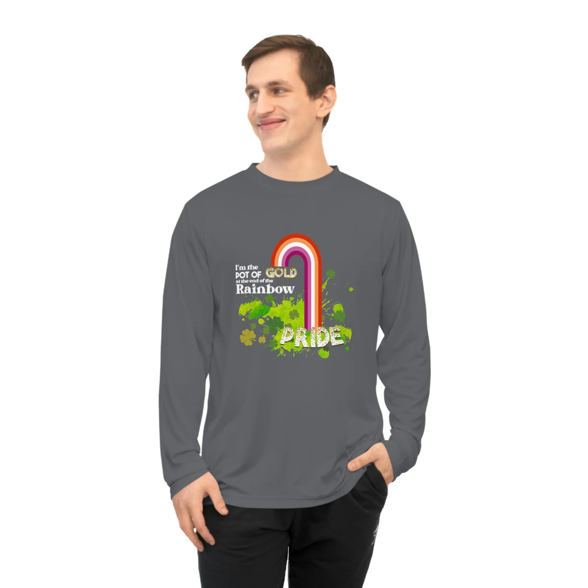 Lesbian Flag Unisex Performance Long Sleeve Shirt - Pot of Gold at the End of My Rainbow