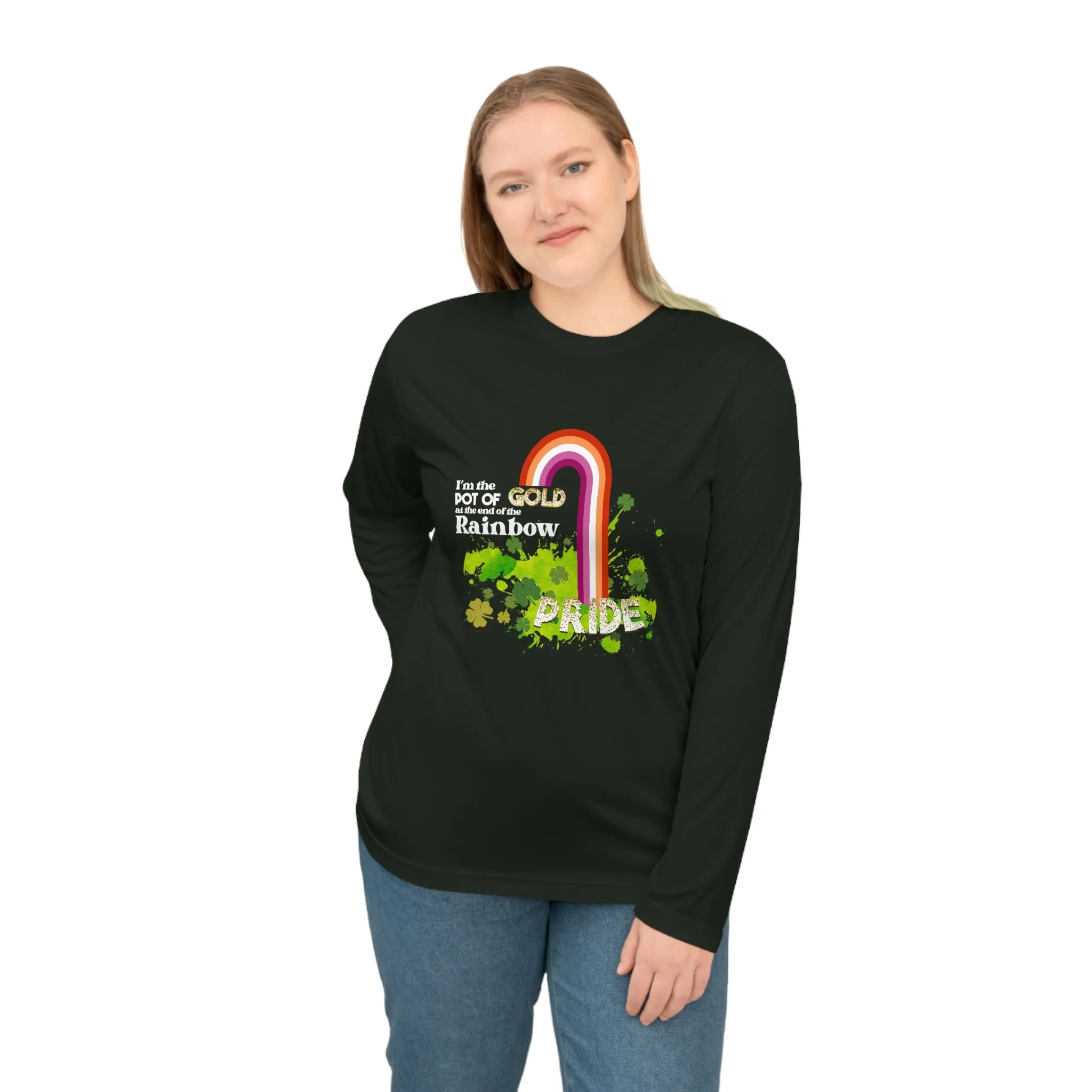 Lesbian Flag Unisex Performance Long Sleeve Shirt - Pot of Gold at the End of My Rainbow