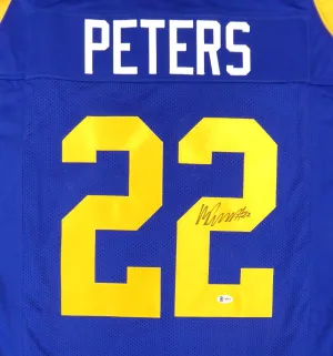 Los Angeles Rams Marcus Peters Autographed Blue Jersey Beckett BAS Stock #152073