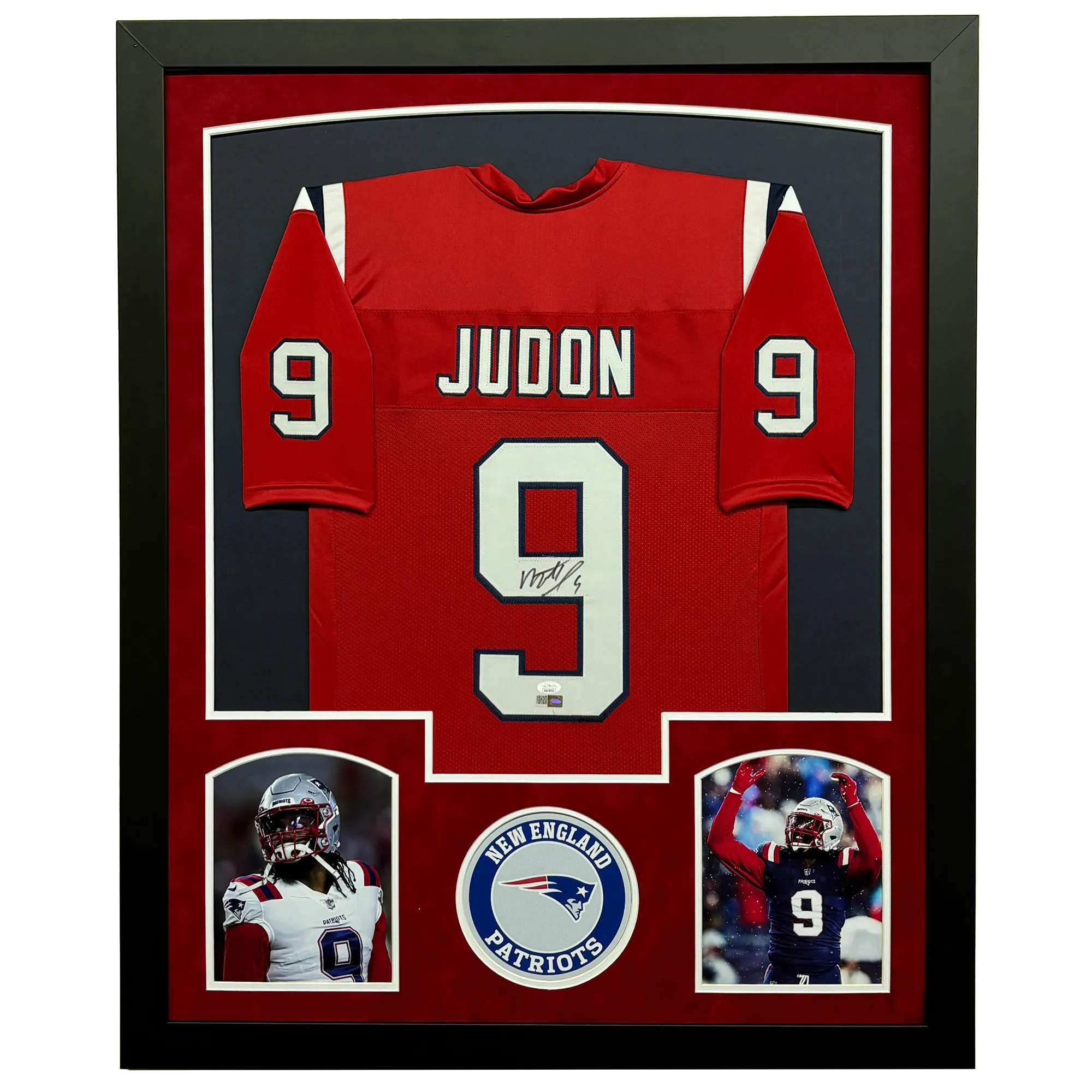 Matthew Judon Signed New England Red Custom Suede Matte Framed Football Jersey
