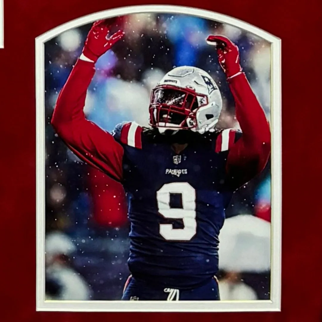 Matthew Judon Signed New England Red Custom Suede Matte Framed Football Jersey