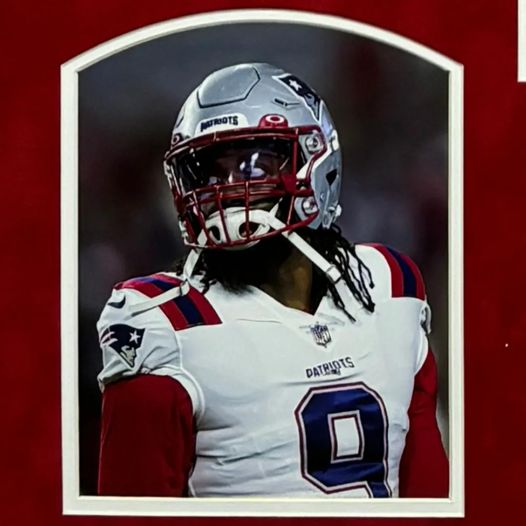 Matthew Judon Signed New England Red Custom Suede Matte Framed Football Jersey