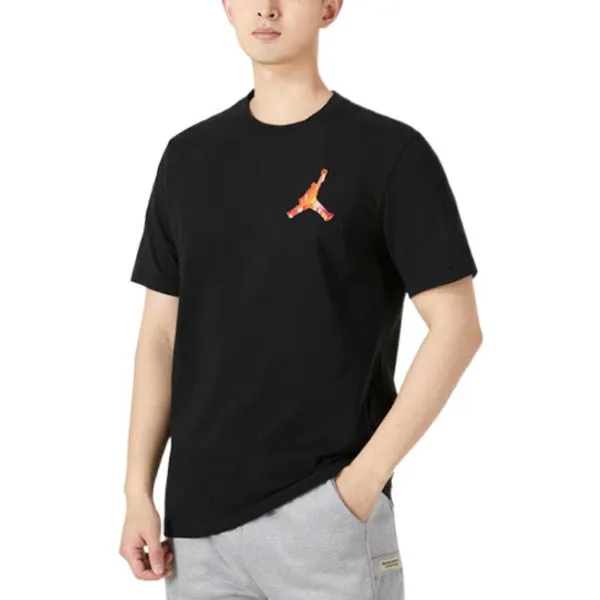 Men's Jordan Printing Logo Solid Color Round Neck Short Sleeve Black T-Shirt, Black