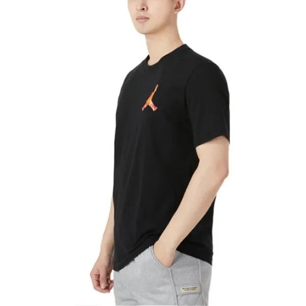 Men's Jordan Printing Logo Solid Color Round Neck Short Sleeve Black T-Shirt, Black