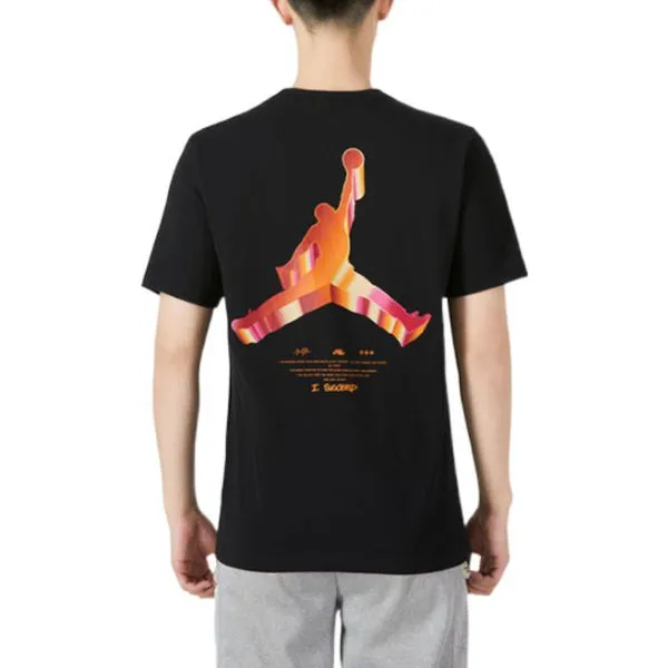 Men's Jordan Printing Logo Solid Color Round Neck Short Sleeve Black T-Shirt, Black