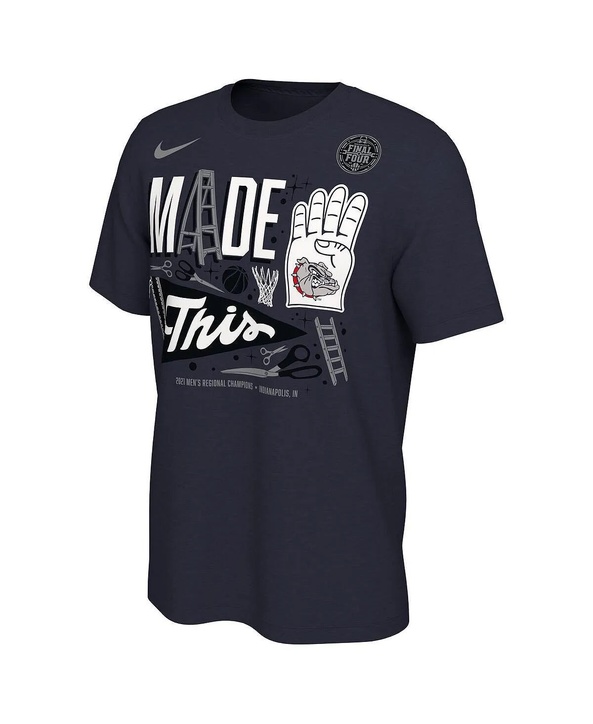 Men's navy blue gonzaga bulldogs t-shirt 2021 ncaa men's basketball tournament madness final four bound locker room march Nike ,  blue