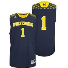 Michigan Wolverines #1 Adidas Navy Blue Adult 2014 March Madness Basketball Jersey