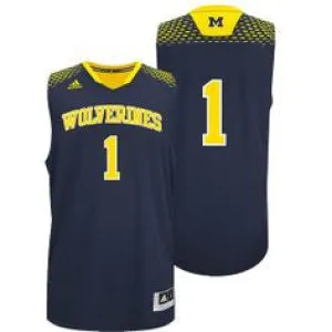 Michigan Wolverines #1 Adidas Navy Blue Adult 2014 March Madness Basketball Jersey