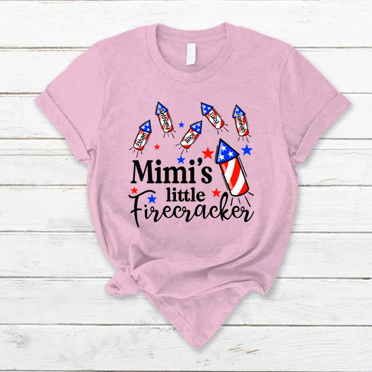 Mimi's Little Firecracker With Kids TH T-Shirt, Independence Day Shirt for Mimi Nana