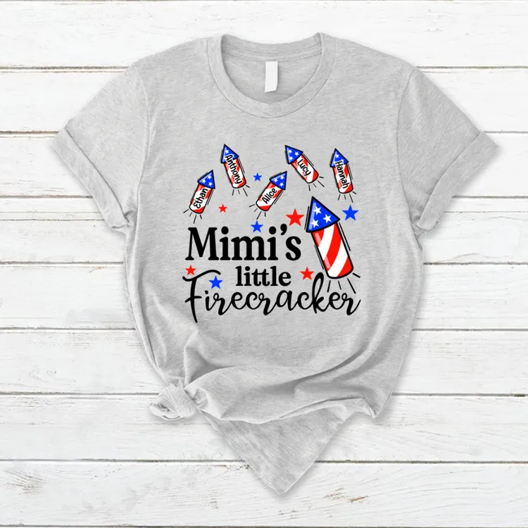 Mimi's Little Firecracker With Kids TH T-Shirt, Independence Day Shirt for Mimi Nana