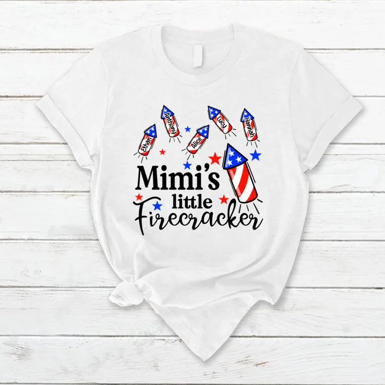 Mimi's Little Firecracker With Kids TH T-Shirt, Independence Day Shirt for Mimi Nana