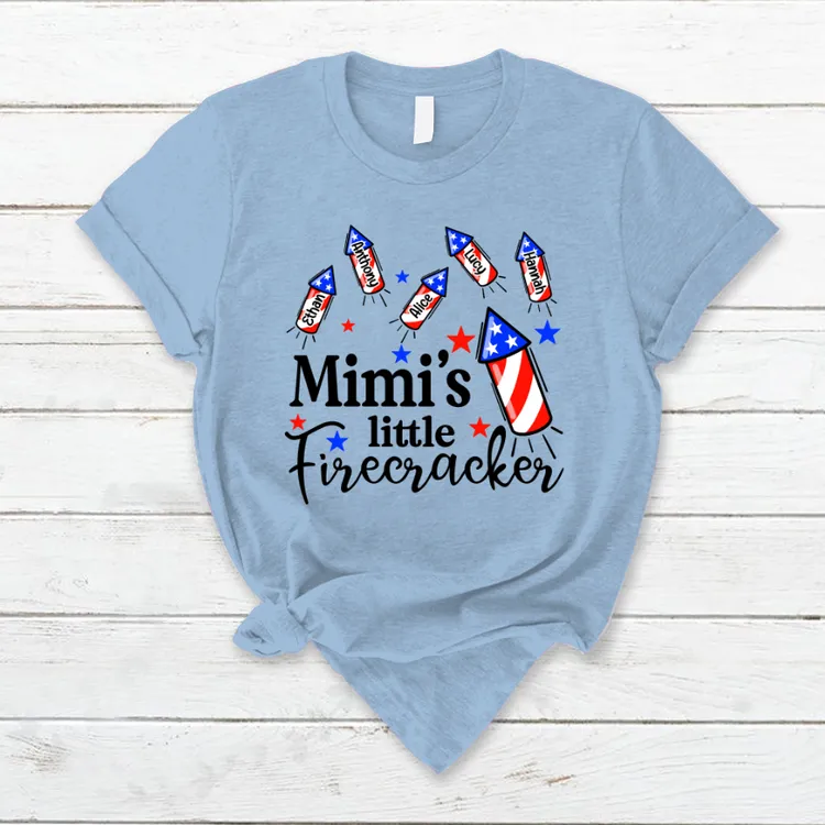 Mimi's Little Firecracker With Kids TH T-Shirt, Independence Day Shirt for Mimi Nana