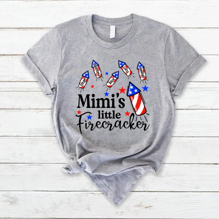 Mimi's Little Firecracker With Kids TH T-Shirt, Independence Day Shirt for Mimi Nana