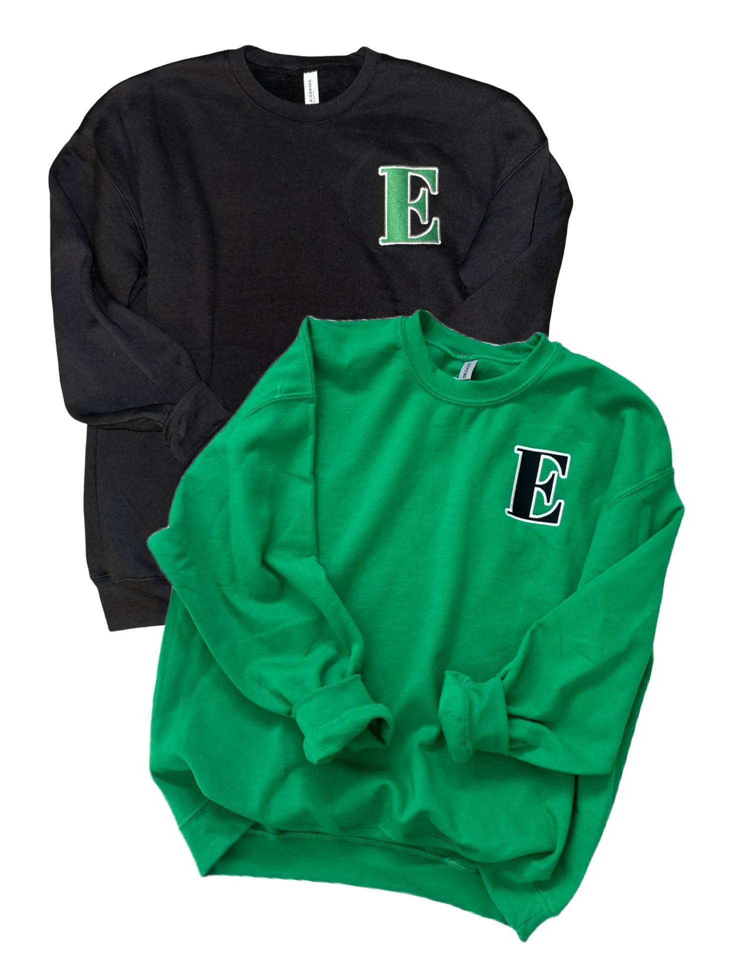 New Embroidered E Adult Green or Black Crewneck With or Without Black Sequin Star