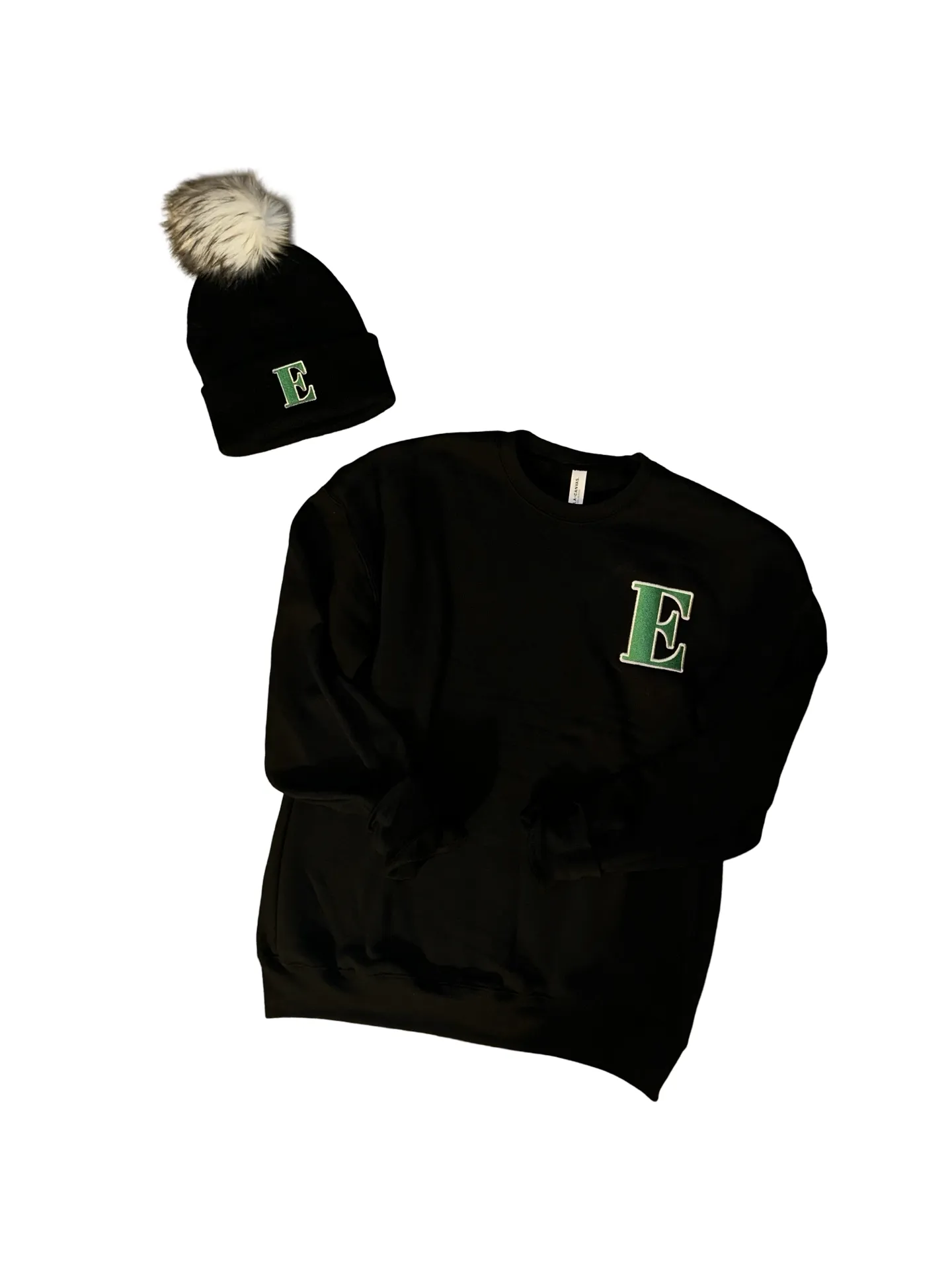 New Embroidered E Adult Green or Black Crewneck With or Without Black Sequin Star