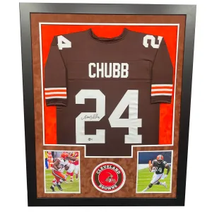 Nick Chubb Signed Cleveland Brown Custom Double-Suede Framed football Jersey (Beckett)