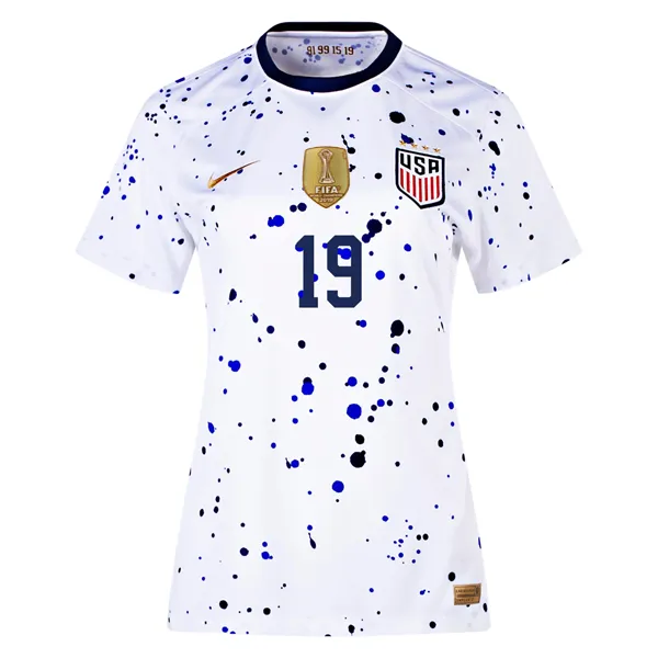 Nike Womens United States Crystal Dunn 4 Star Home Jersey 23/24 w/ 2019 World Cup Champion Patch (White/Loyal Blue)