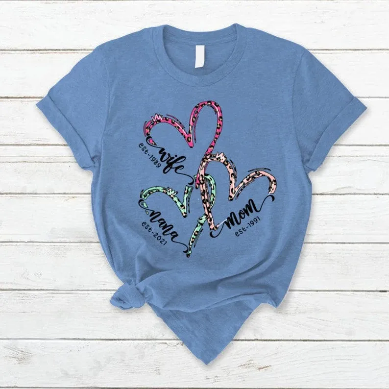 Personalized Est Year Mothers Day Shirt For Grandma Wife Mom Nana Personalized Est Leopard Pattern