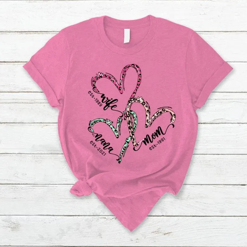 Personalized Est Year Mothers Day Shirt For Grandma Wife Mom Nana Personalized Est Leopard Pattern