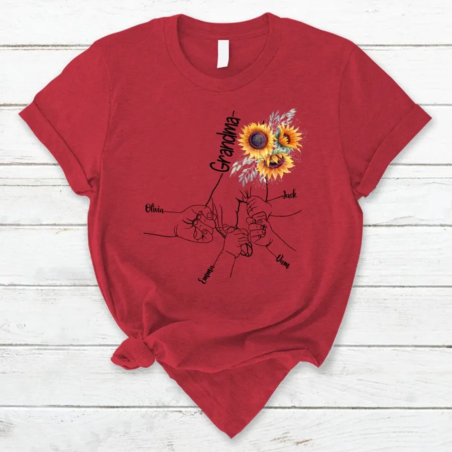 Personalized Sunflower Grandma Hands Grandkids T Shirt