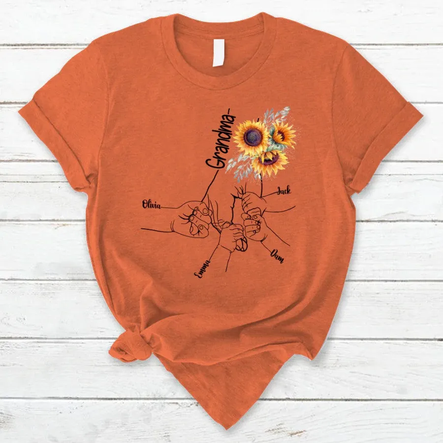 Personalized Sunflower Grandma Hands Grandkids T Shirt