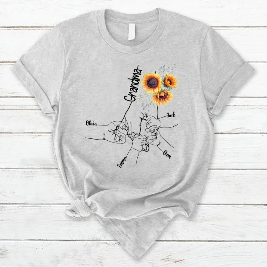 Personalized Sunflower Grandma Hands Grandkids T Shirt