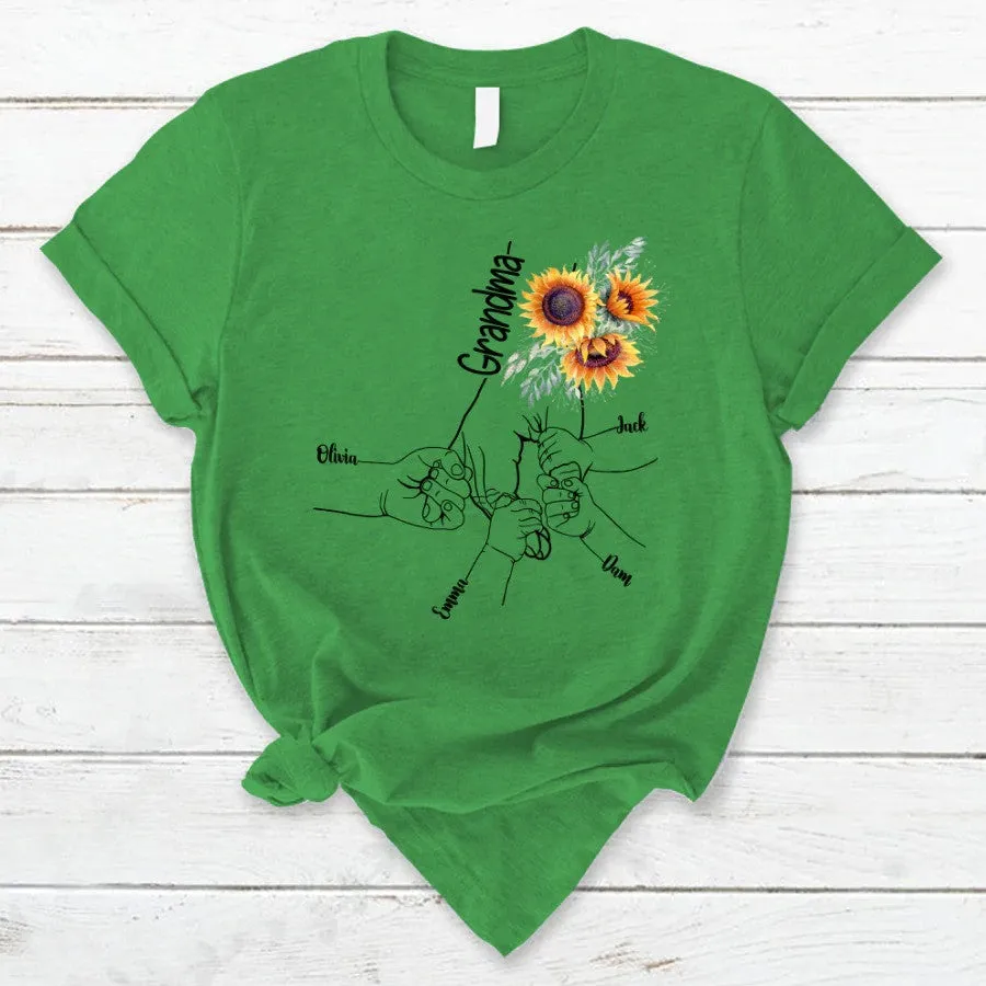 Personalized Sunflower Grandma Hands Grandkids T Shirt