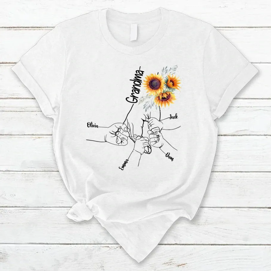 Personalized Sunflower Grandma Hands Grandkids T Shirt