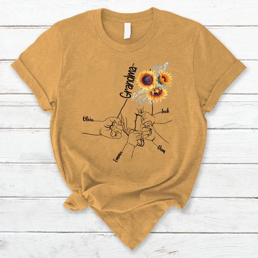 Personalized Sunflower Grandma Hands Grandkids T Shirt