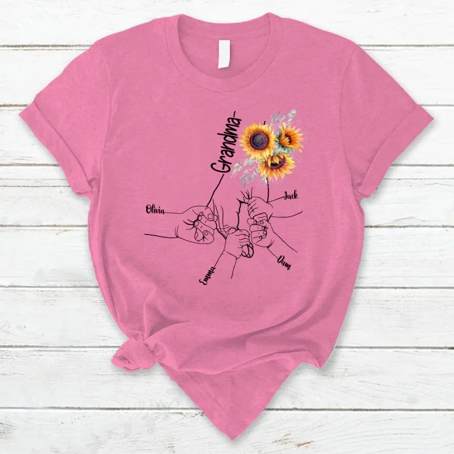 Personalized Sunflower Grandma Hands Grandkids T Shirt