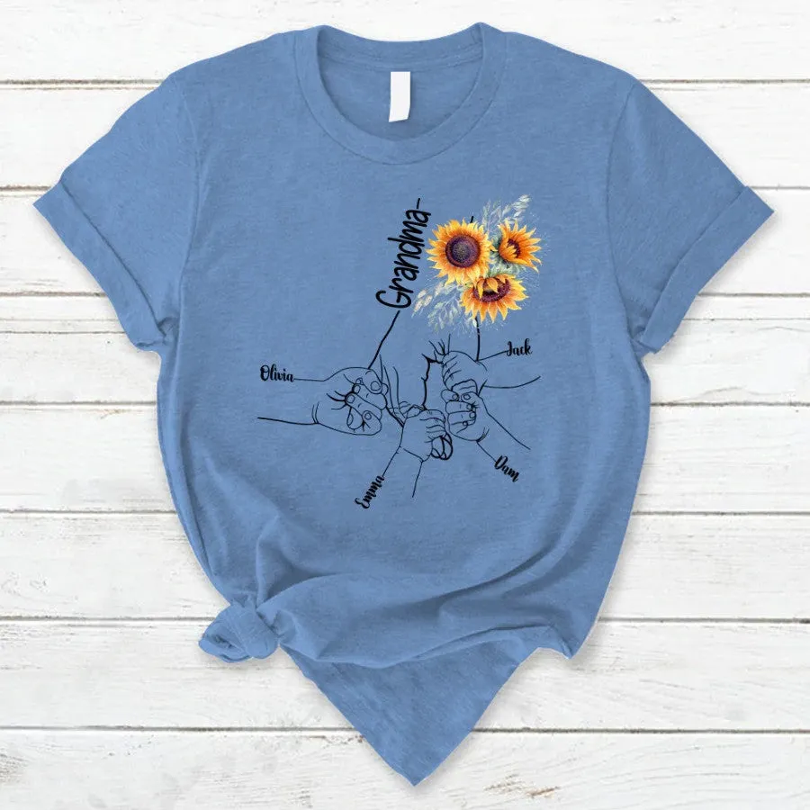 Personalized Sunflower Grandma Hands Grandkids T Shirt