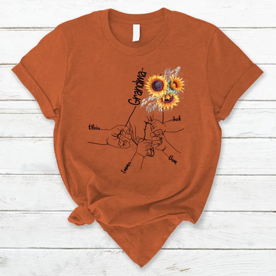 Personalized Sunflower Grandma Hands Grandkids T Shirt