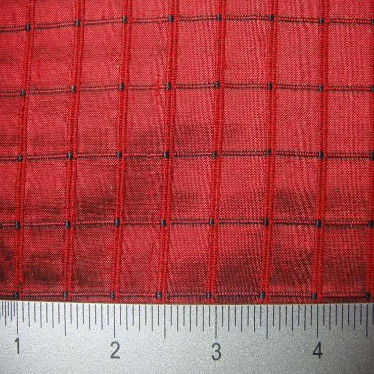 Silk Embroidered Grid Shantung