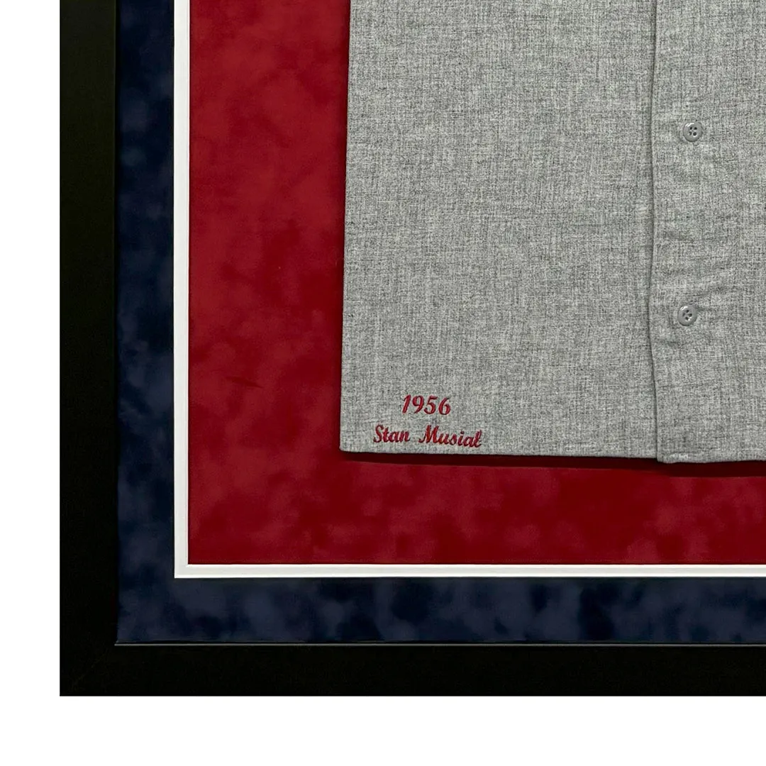 Stan Musial Signed HOF 69 St. Louis Cardinals Grey Custom Suede Matte Framed Baseball Jersey (PSA)