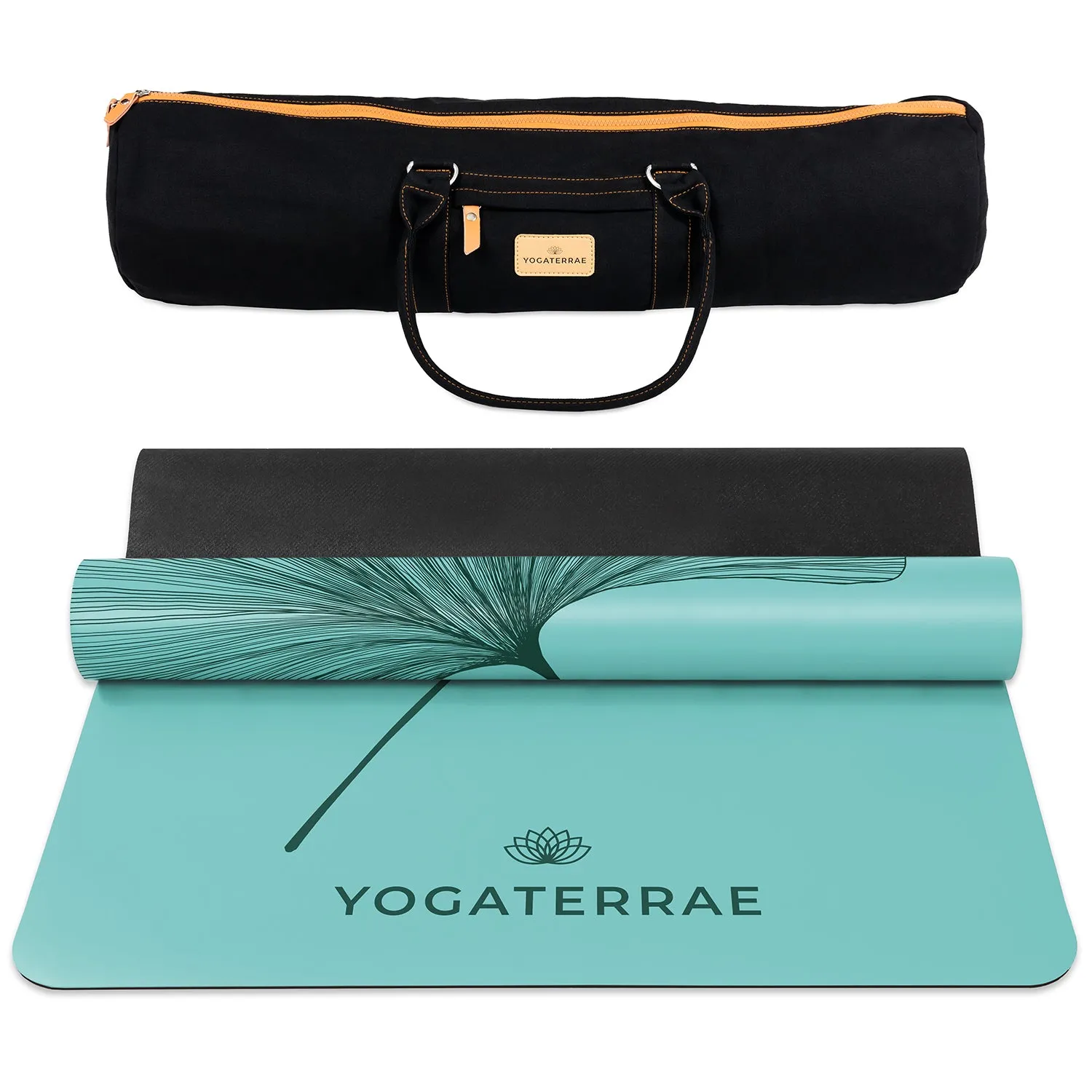 TAPIS DE YOGA GINKGOS DEEP VERT MENTHE EN PU-CAOUTCHOUC NATUREL AVEC SAC