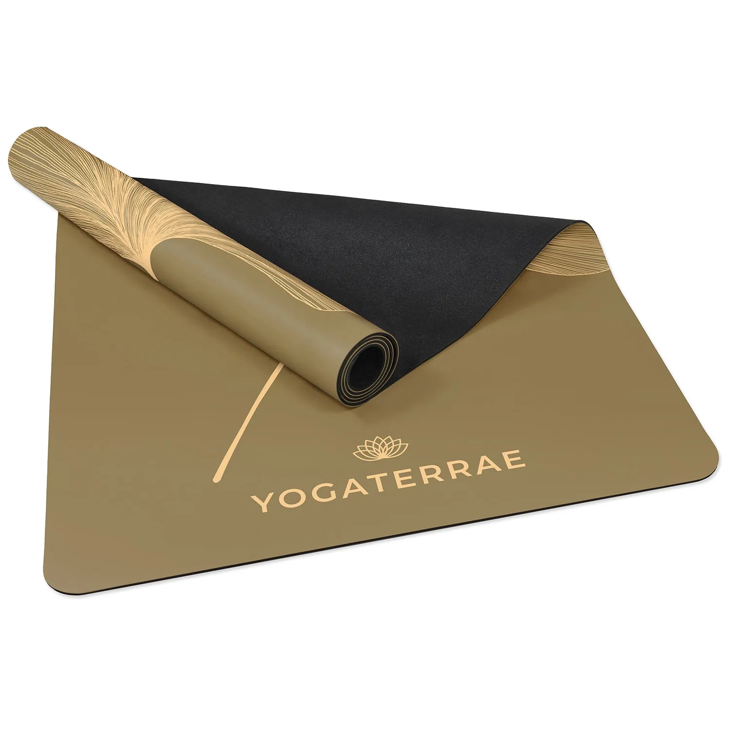 TAPIS DE YOGA GINKGOS LIGHT BRONZE OLIVE EN PU-CAOUTCHOUC NATUREL AVEC SAC