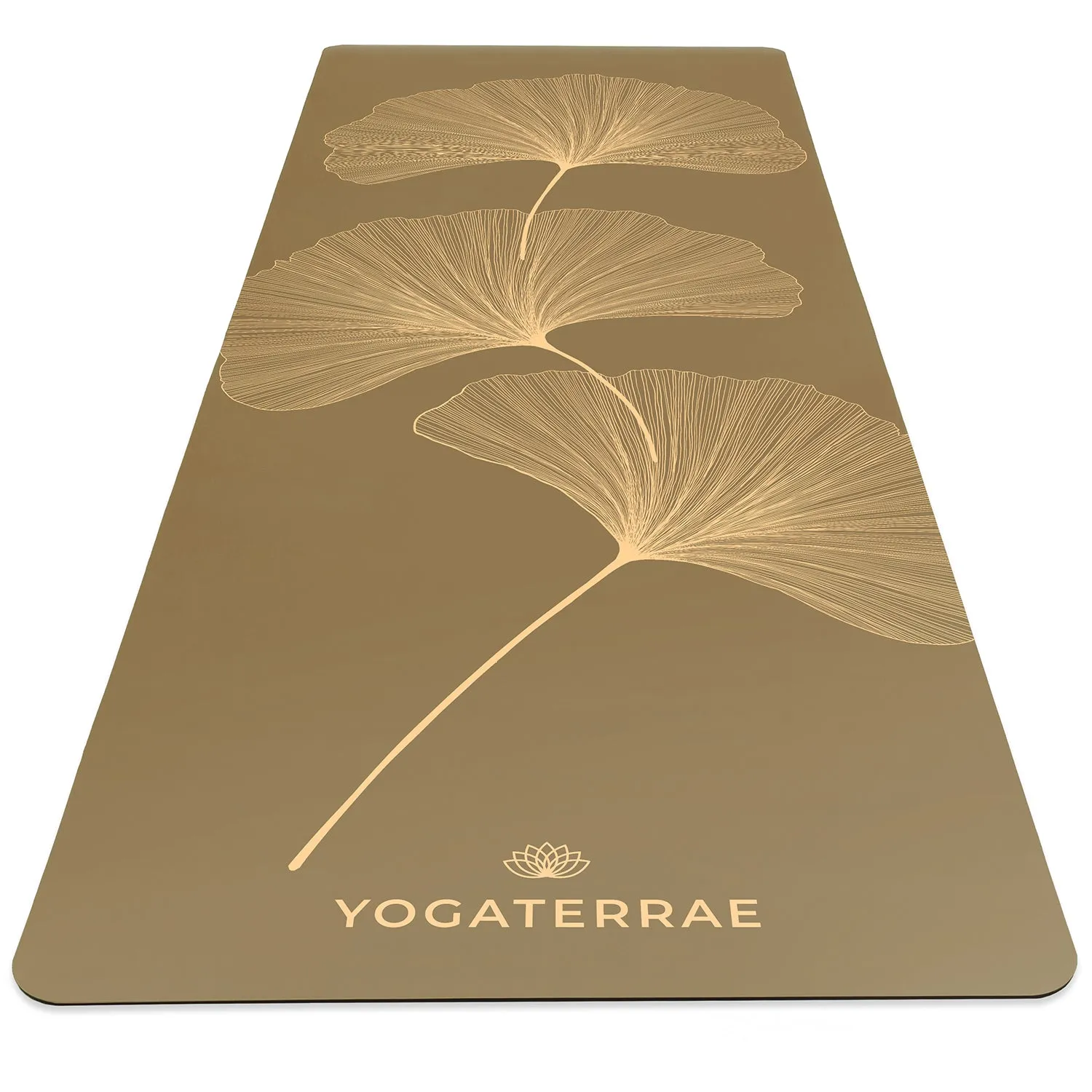 TAPIS DE YOGA GINKGOS LIGHT BRONZE OLIVE EN PU-CAOUTCHOUC NATUREL AVEC SAC