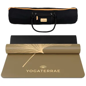 TAPIS DE YOGA GINKGOS LIGHT BRONZE OLIVE EN PU-CAOUTCHOUC NATUREL AVEC SAC