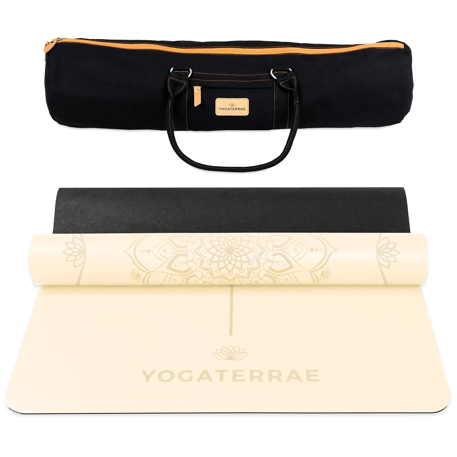 TAPIS DE YOGA MANDALA BLANC PERLE EN PU-CAOUTCHOUC NATUREL AVEC SAC