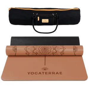 TAPIS DE YOGA MANDALA MARRON EN PU-CAOUTCHOUC NATUREL AVEC SAC