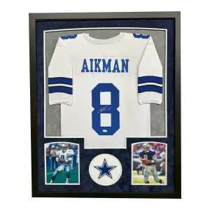 Troy Aikman Signed Dallas White Custom Suede Matte Framed Football Jersey