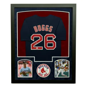 Wade Boggs Signed Boston Blue Custom Suede Matte Framed Baseball Jersey