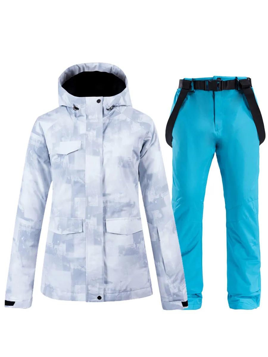 Women Hooded Snowboard Ski Jacket & Bib Pants