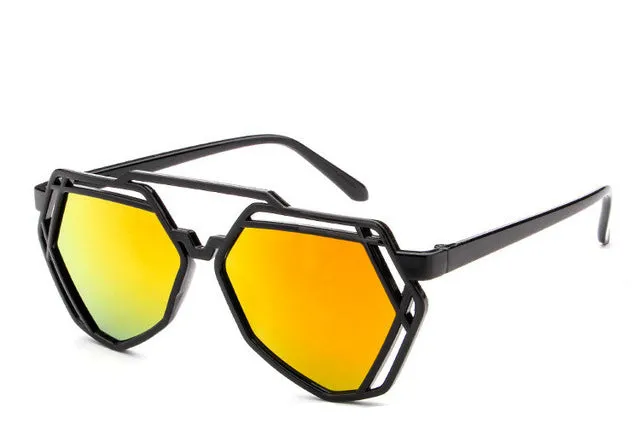 YOOSKE 7 Colors Women  Fashion Polygonal Hollow Sunglasses Brand Designer Luxury Sun Glasses For Men Women