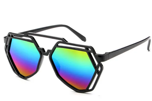 YOOSKE 7 Colors Women  Fashion Polygonal Hollow Sunglasses Brand Designer Luxury Sun Glasses For Men Women